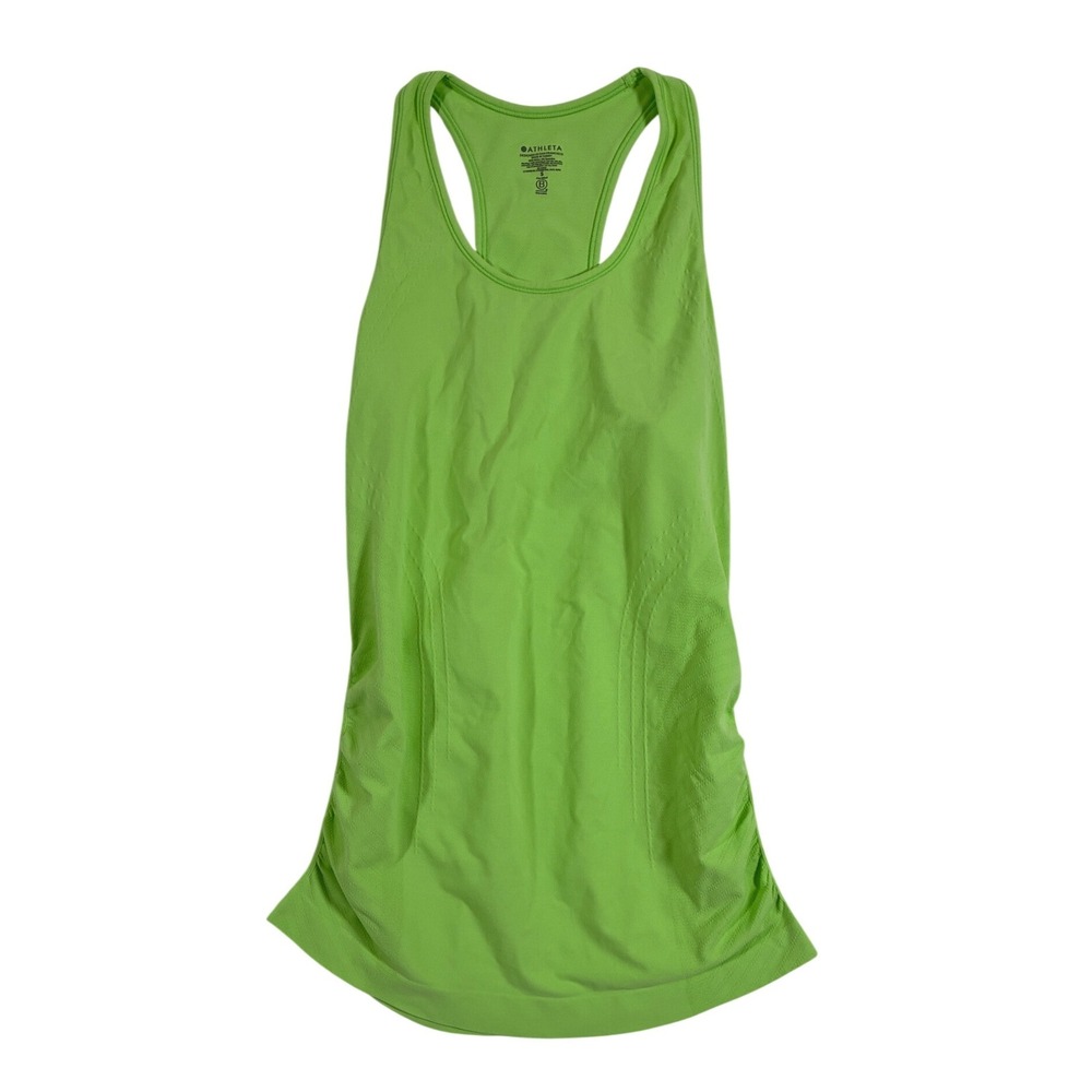 Athleta Fast Track Lime Green Seamless Ruched Racerback Tank Top Small